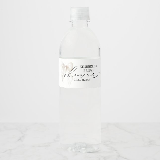 Étiquette Pour Bouteilles D'eau White Bow Elegant Chic Bridal Shower Party (Devant)
