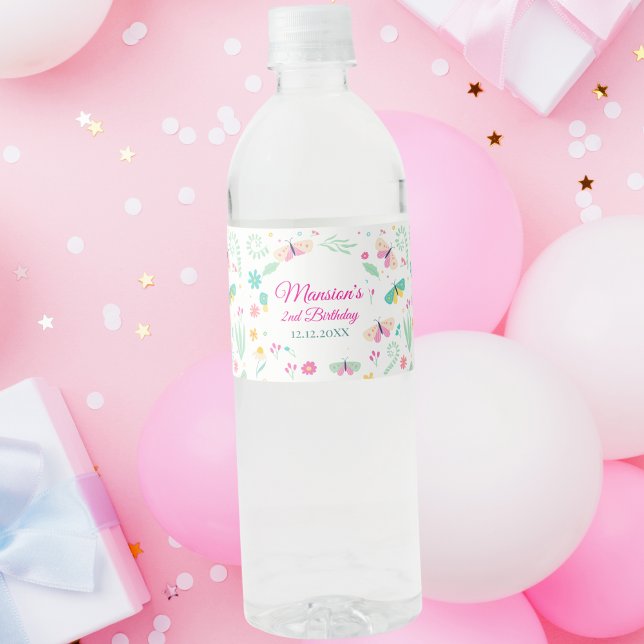 Étiquette Pour Bouteilles D'eau White Pastel Butterfly Girl’s Garden Drink Wrap (Créateur téléchargé)