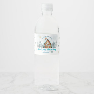 Étiquette Pour Bouteilles D'eau Winter Gingerbread House Blue Baby Shower 