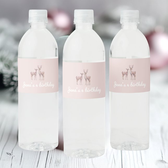 Étiquette Pour Bouteilles D'eau Winter Wonderland Anniversaire Rose Et Cerf (Créateur téléchargé)