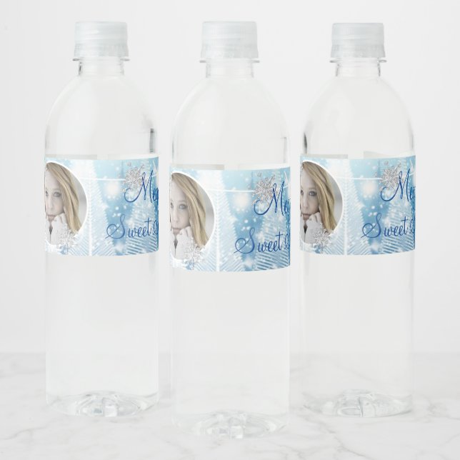 Étiquette Pour Bouteilles D'eau Winter Wonderland Diamond Snowflakes String Lights (Bouteilles)