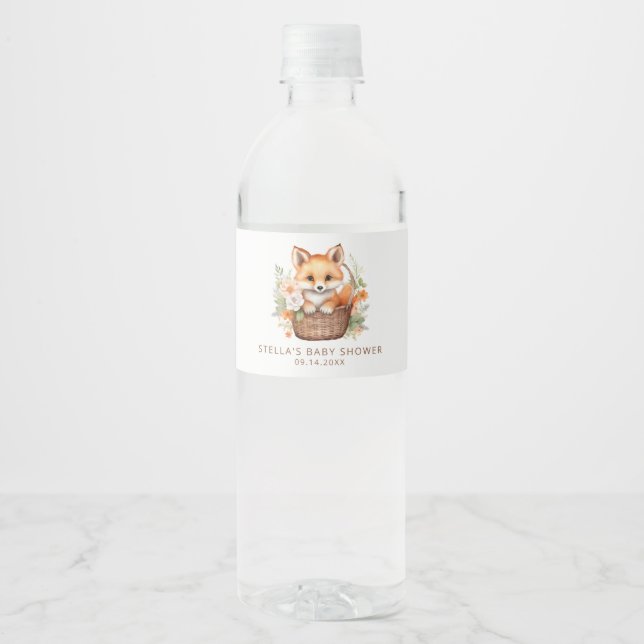 Étiquette Pour Bouteilles D'eau Woodland Fox Baby Shower Personalized (Devant)
