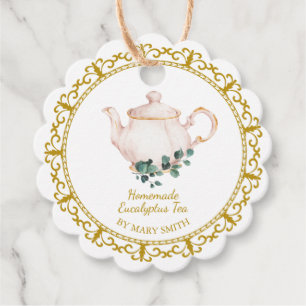 Étiquette pour théière vintage thé eucalyptus fait