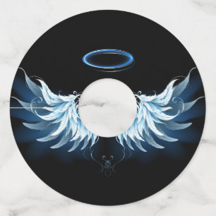 Étiquette Pour Verre De Vin Ailes d'angle brillant bleu sur arrière - plan noi