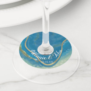 Étiquette Pour Verre De Vin Aquarelle Agate Pierre Foil - Nom des couples