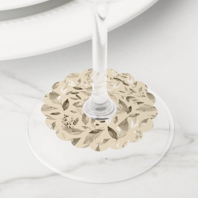 Étiquette Pour Verre De Vin Aquarelle chute feuilles 4 (De près)