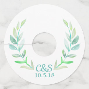 Étiquette Pour Verre De Vin Aquarelle Laurels & Couple's Initials Mariage