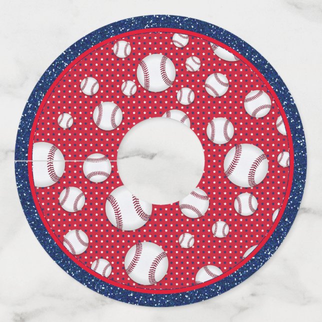 Étiquette Pour Verre De Vin Baseball rouge blanc et bleu (Devant)