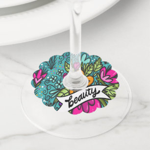 Étiquette Pour Verre De Vin Beauté de l'oreiller avec fleurs