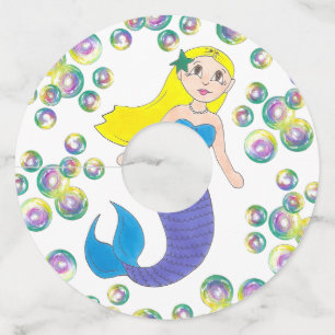 Étiquette Pour Verre De Vin Blonde natation Sirène Fille Bubbles Fête