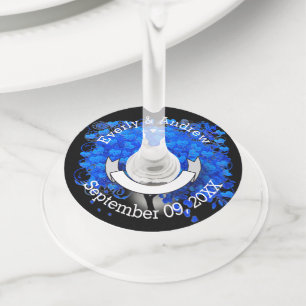 Étiquette Pour Verre De Vin Blue Heart Leaf Tree Mariage/Chambre pour le nom d