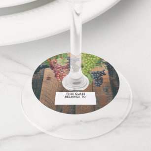 Étiquette Pour Verre De Vin Bois et raisins rustiques