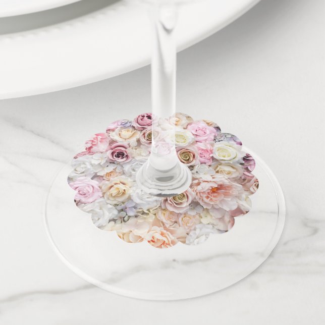 Étiquette Pour Verre De Vin Bouquets de Roses 1 (De près)