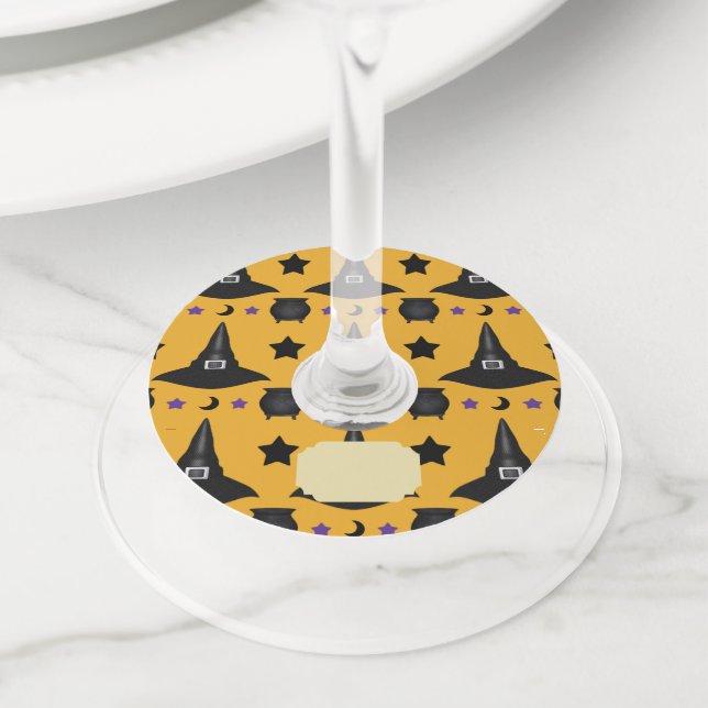 Étiquette Pour Verre De Vin Casquette sorcier Motif Halloween (De près)