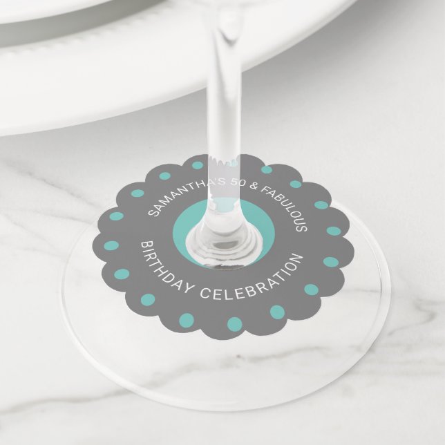 Étiquette Pour Verre De Vin Chic 50 et fabuleuse fête d'anniversaire (De près)