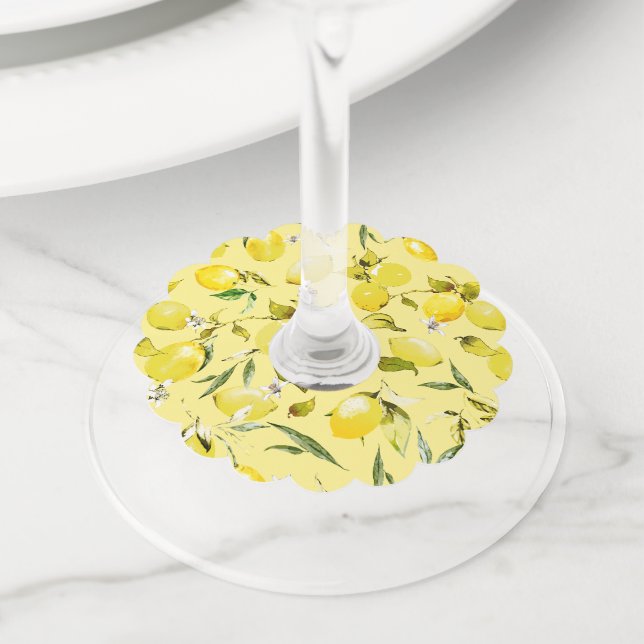 Étiquette Pour Verre De Vin citrons aquarelle 16 (De près)