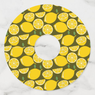 Étiquette Pour Verre De Vin Citrons jaunes et motif vert olive : Citrus modern