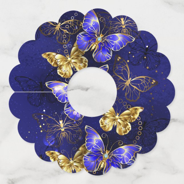 Étiquette Pour Verre De Vin Composition avec papillons Sapphire (Devant)