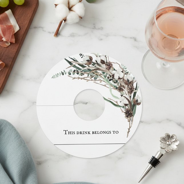 Étiquette Pour Verre De Vin Coton d'hiver Mariage de fête de Noël (Créateur téléchargé)