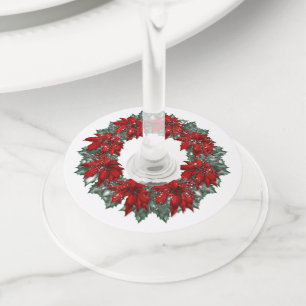 Étiquette Pour Verre De Vin Couronne de Noël Poinsettia