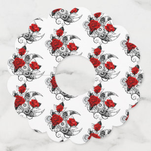 Étiquette Pour Verre De Vin Croissant mécanique avec roses rouges