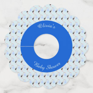 Étiquette Pour Verre De Vin Cute Blue Baby Boy Stork Baby shower personnalisé
