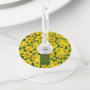 Étiquette Pour Verre De Vin Daffodique de printemps jaune - Mariage