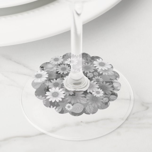 Étiquette Pour Verre De Vin Design floral 3 (De près)