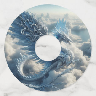 Étiquette Pour Verre De Vin Dragon superbe entouré de nuages