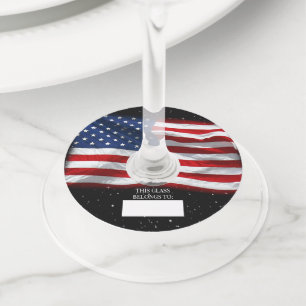 Étiquette Pour Verre De Vin Drapeau américain patriotique États-Unis