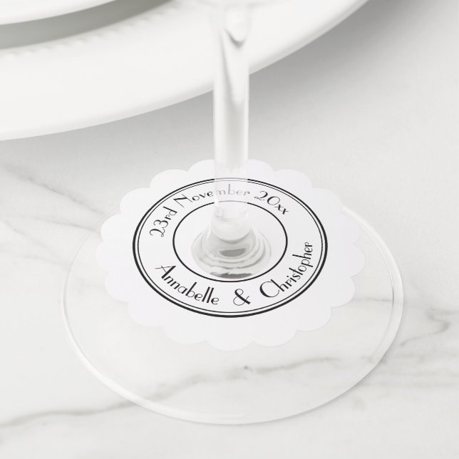 Étiquette Pour Verre De Vin Elégant nom personnalisé chic blanc (De près)