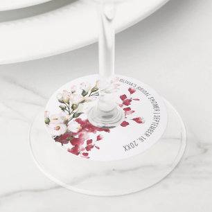 Étiquette Pour Verre De Vin Élégant rose poudré floral Faveur de mariage Vin