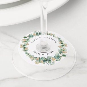 Étiquette Pour Verre De Vin Eucalyptus Rustic Gold Mariage élégant
