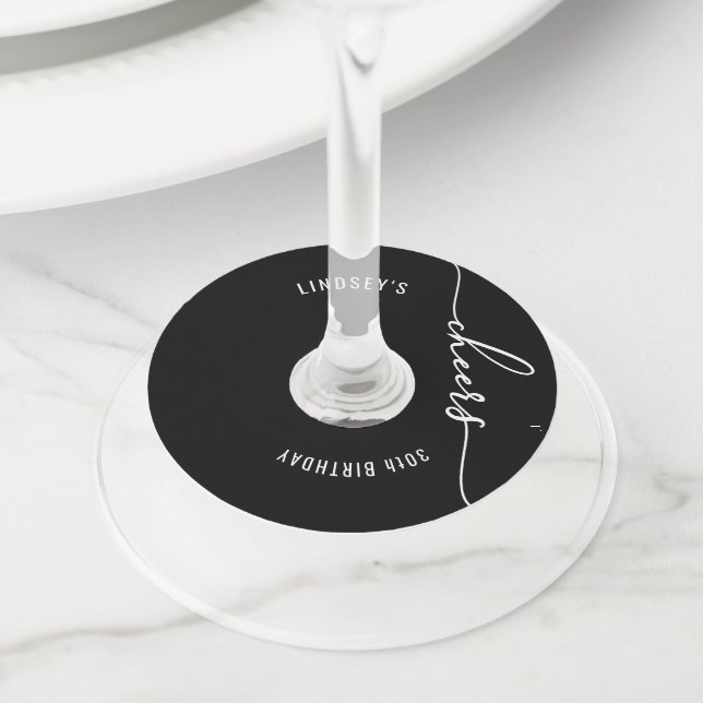 Étiquette Pour Verre De Vin Fête à thème noir et blanc (De près)