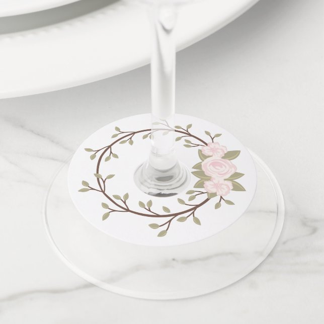 Étiquette Pour Verre De Vin Fête de germe rose mignonne (De près)