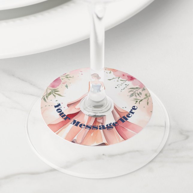 Étiquette Pour Verre De Vin Fête de la Quinceanera aquarelle (De près)