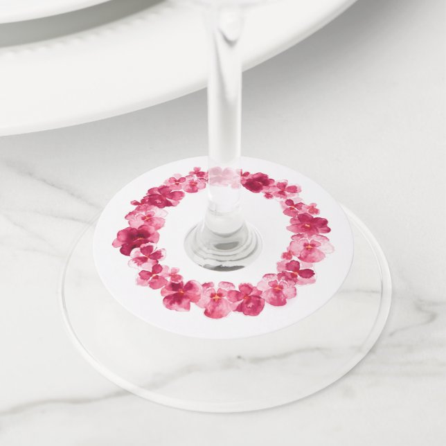 Étiquette Pour Verre De Vin Fleur mariage rose rose rouge (De près)