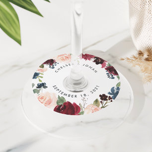 Étiquette Pour Verre De Vin Fleur radieuse   Mariage personnalisé