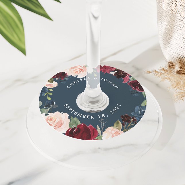 Étiquette Pour Verre De Vin Fleur radieuse | Mariage personnalisé (Créateur téléchargé)