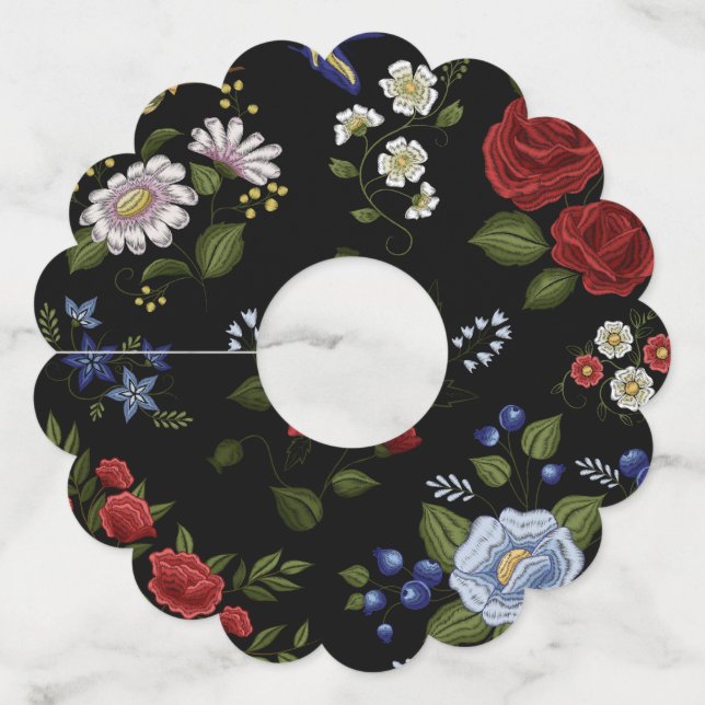 Étiquette Pour Verre De Vin Fleurs (Devant)