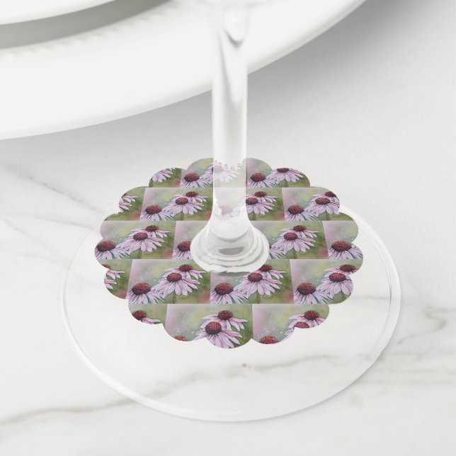 Étiquette Pour Verre De Vin Fleurs d'échinacée Daisy Rose (De près)