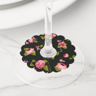Étiquette Pour Verre De Vin Fleurs Motif 18