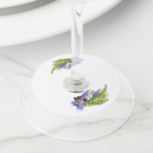 Étiquette Pour Verre De Vin Floral bleu et violet