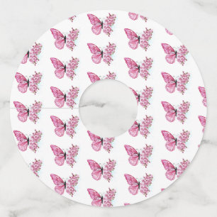 Étiquette Pour Verre De Vin Flower Butterfly