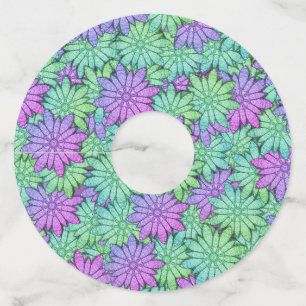 Étiquette Pour Verre De Vin Fun Purple et Fleurs vertes