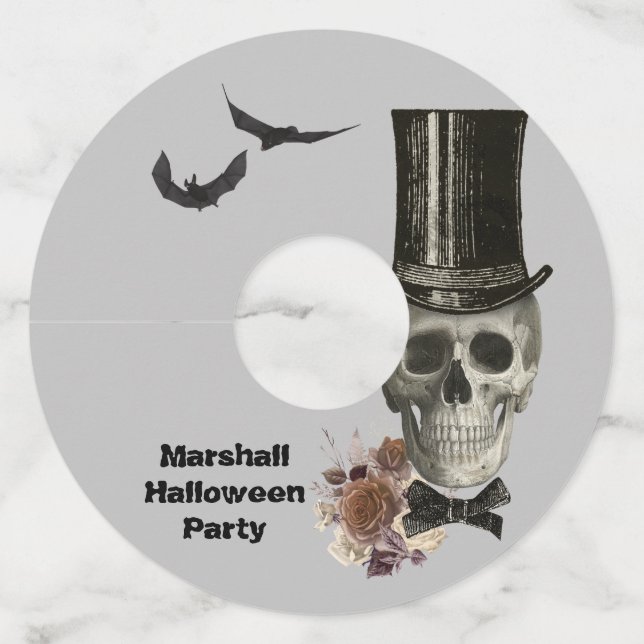 Étiquette Pour Verre De Vin Halloween du crâne du haut (Devant)