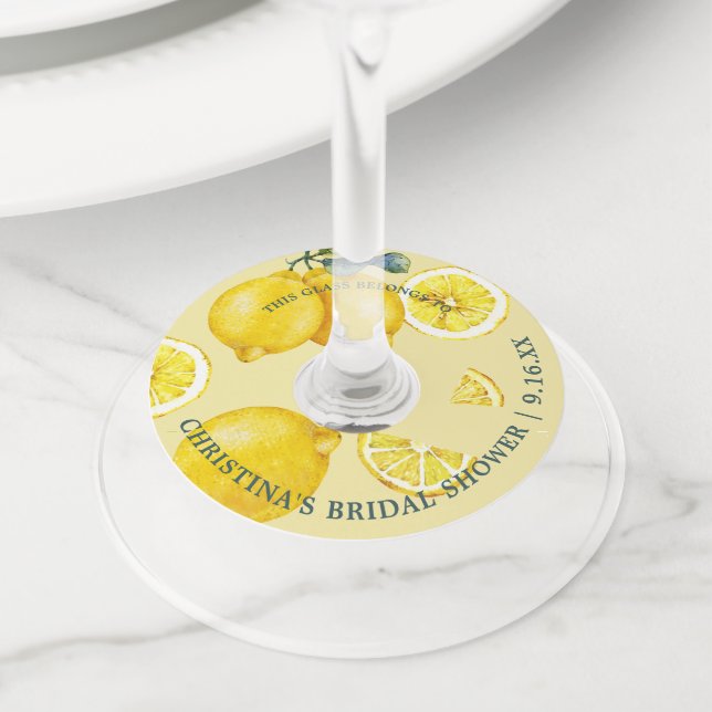 Étiquette Pour Verre De Vin Identifiant Lemon Bridal Shower  (De près)