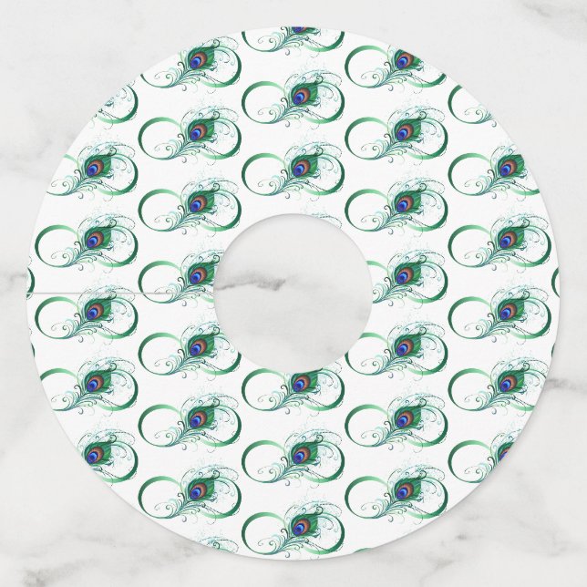 Étiquette Pour Verre De Vin Infinity Symbol with Peacock Feather (Devant)