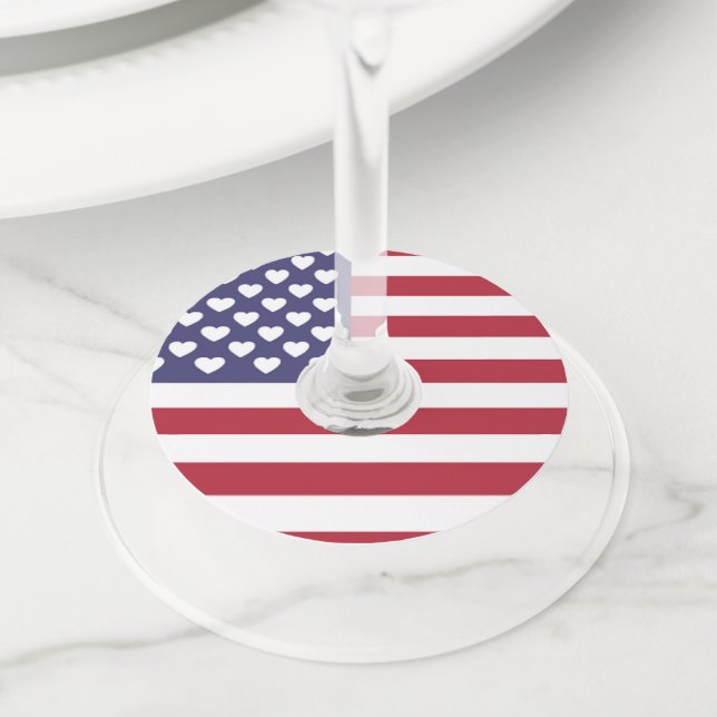 ÉTIQUETTE POUR VERRE DE VIN J'AIME LES ÉTATS-UNIS D'AMÉRIQUE (De près)