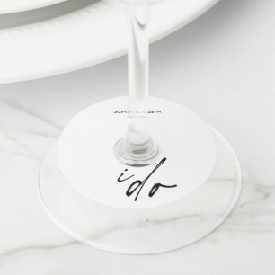 Étiquette Pour Verre De Vin Jour de mariage Élégant Script I Do